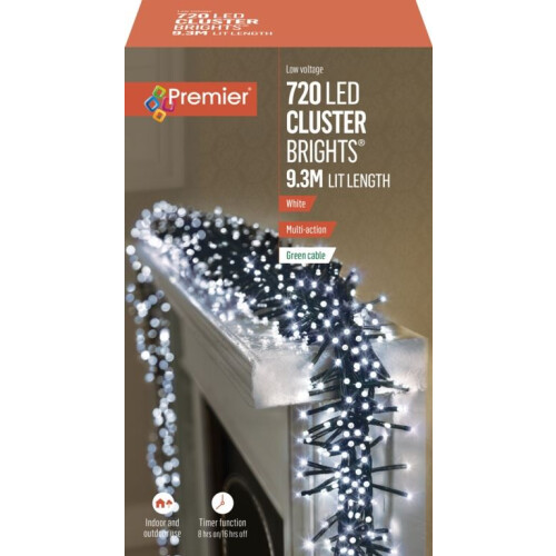 Premier 720 LED (9.3m) Premier Cluster Christmas Tree Lights with Timer - Cool White 1