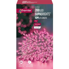 200 16m LED Premier Indoor / Outdoor Christmas Lights in Pink on Clear Wire