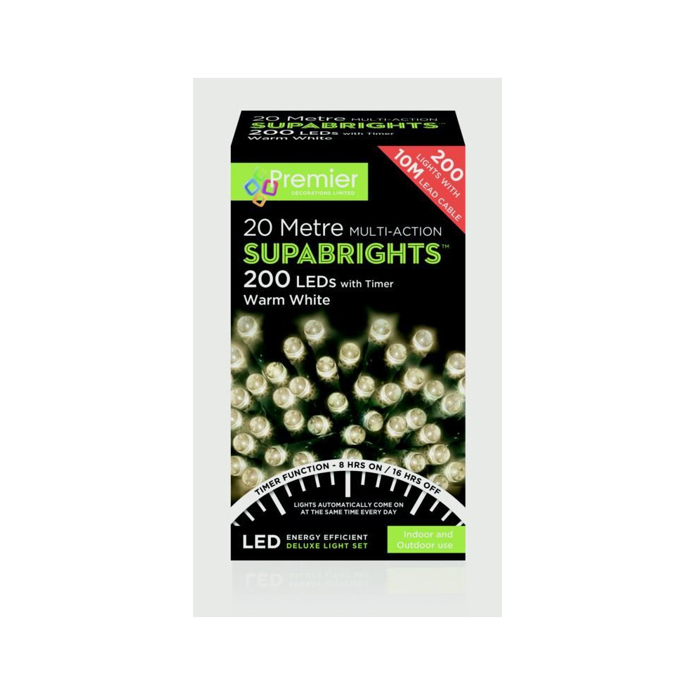 Premier 200 Led Supabrights Christmas Lights With Timer - Warm White