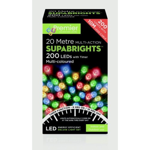 Premier Premier Decorations Multi-Action Supa Brights 200 LED 8 Hour Multi LV162170M