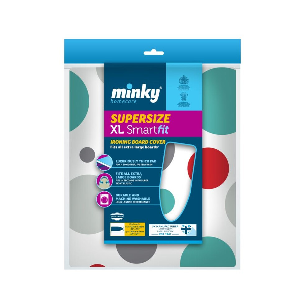 Minky Supersize Smart Fit Ironing Board Cover - Multi-Colour, Extra Large