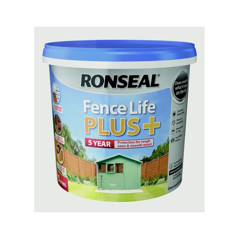 Ronseal RSLFLPPSA5L 5 Litre Fence Life Plus Paint - Sage
