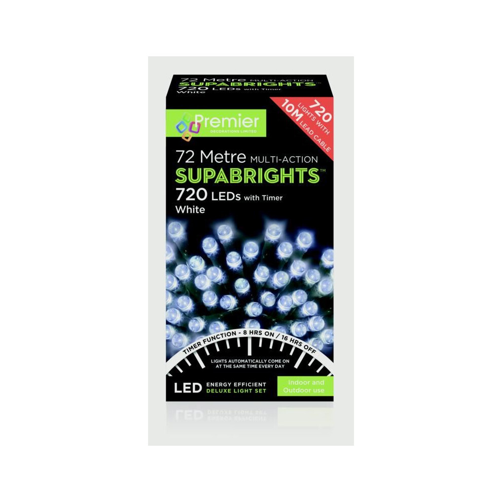 Premier 720 Led Supabrights Christmas Lights With Timer - Bright White