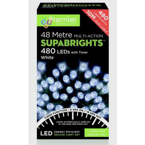 Premier 480 LED (48m) Premier Supabright LED Christmas Lights with Timer - Cool White