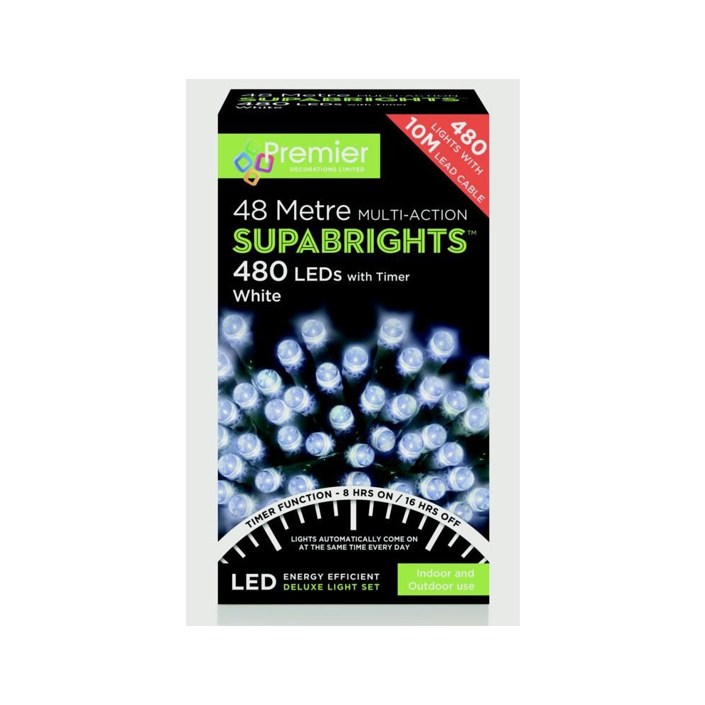 Premier 480 Led (48M) Supabright Led Christmas Lights With Timer - Cool White