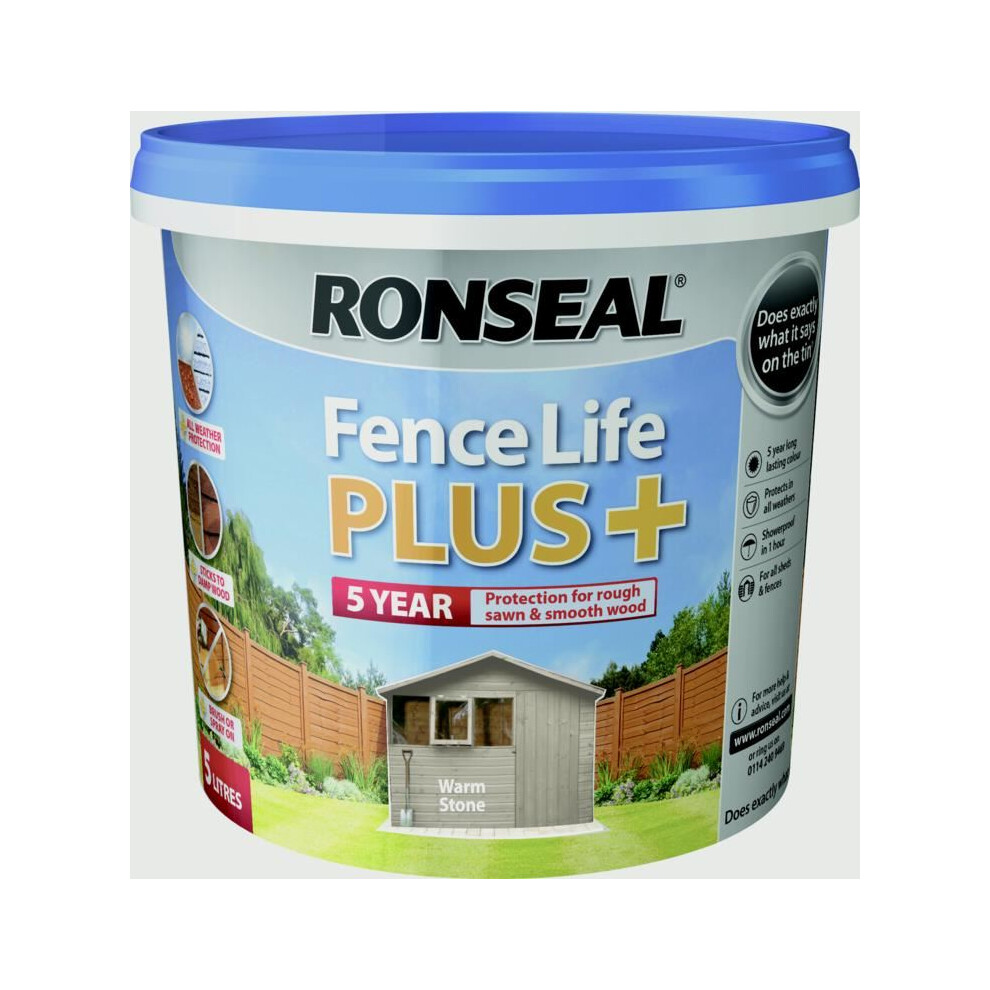 Ronseal 38396 Fence Life Plus+ Warm Stone 5 Litre
