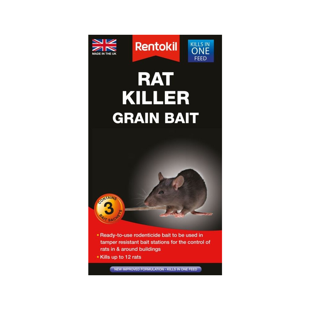 Rentokil Psr32 Rat Killer Grain Bait, Black, 4 X 10.5 X 18.5 Cm