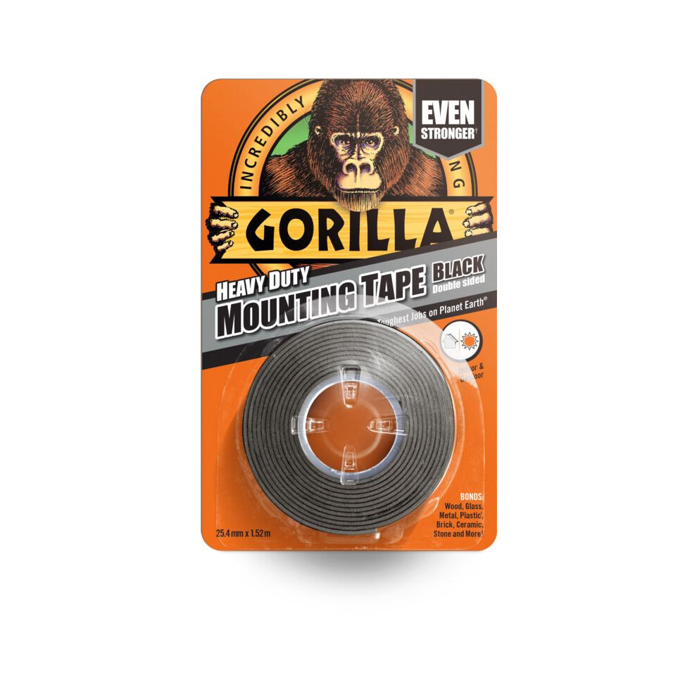 GORILLA GLUE 3044201 1.5 m Heavy Duty Mounting Tape - Black
