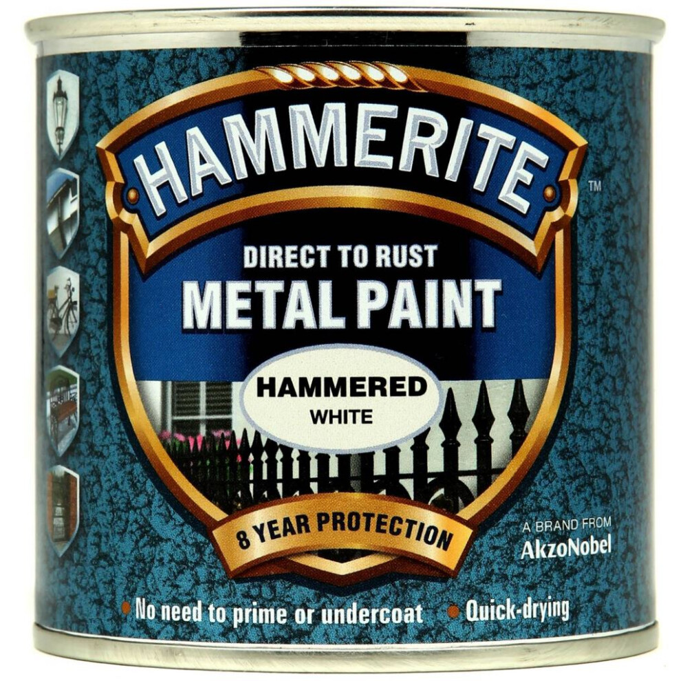Hammerite HFW250 Direct to Rust Hammered Finish Metal Paint White 250ml