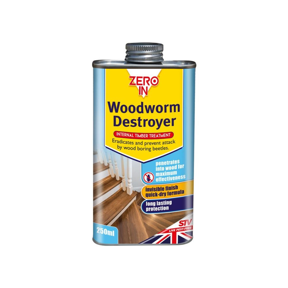 Zero In Ready To Use Woodworm Destroyer Wood Beetle Killer Treatment 250Ml