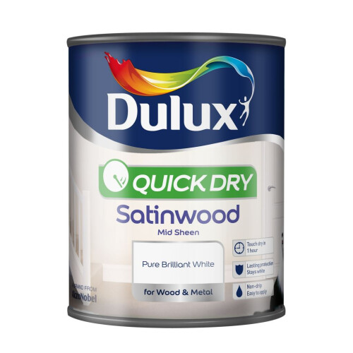 Dulux Quick Dry Satinwood Pure Brilliant White 750ml