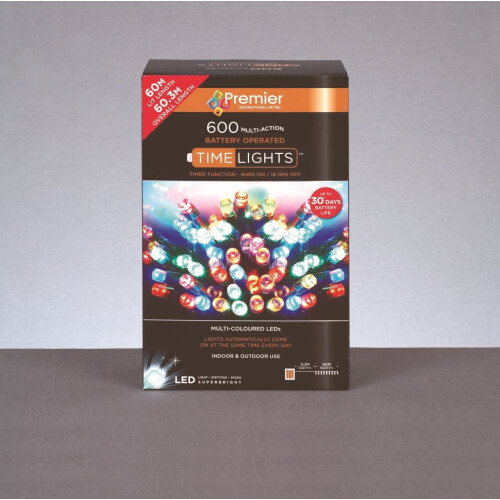 600 LED 60m Premier Battery 8 Function Outdoor Smart Timer Lights Warm White
