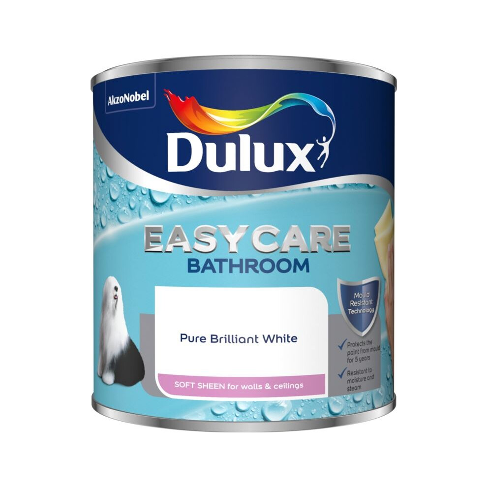 Dulux Easycare Bathroom Plus Soft Sheen Paint, Pure Brilliant White, 2.5 Litre