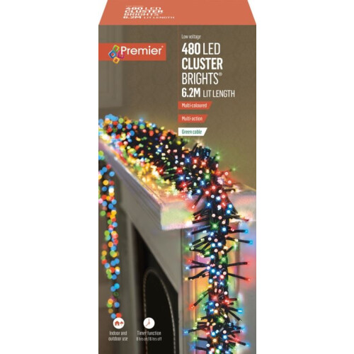 Premier Premier 480 LED Cluster Christmas Lights with Timer - Multi Colour 1