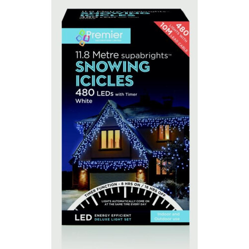 Premier Premier 480 LED Snowing Icicles Christmas Lights with Timer - Bright White