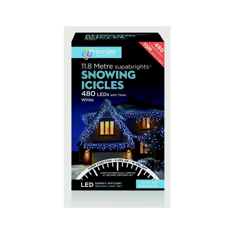 Premier 480 Led Snowing Icicles Christmas Lights With Timer - Bright White
