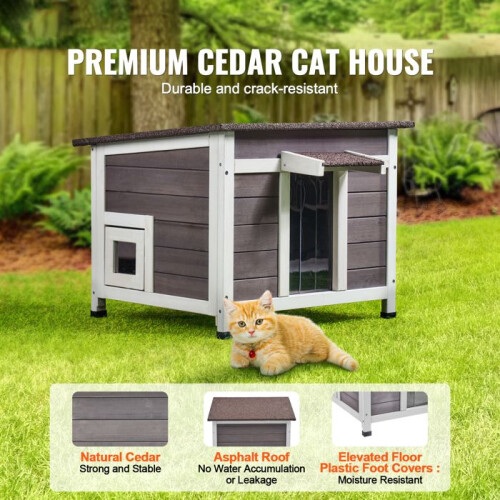Nicho externo - DUOKU - Casa de Madeira para Gato - Resistente às Intempéries - 24x21x18 polegadas - Cinza 2