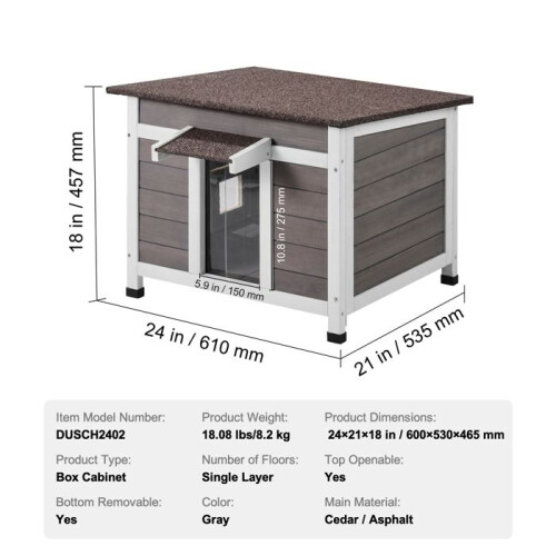 Nicho externo - DUOKU - Casa de Madeira para Gato - Resistente às Intempéries - 24x21x18 polegadas - Cinza 1