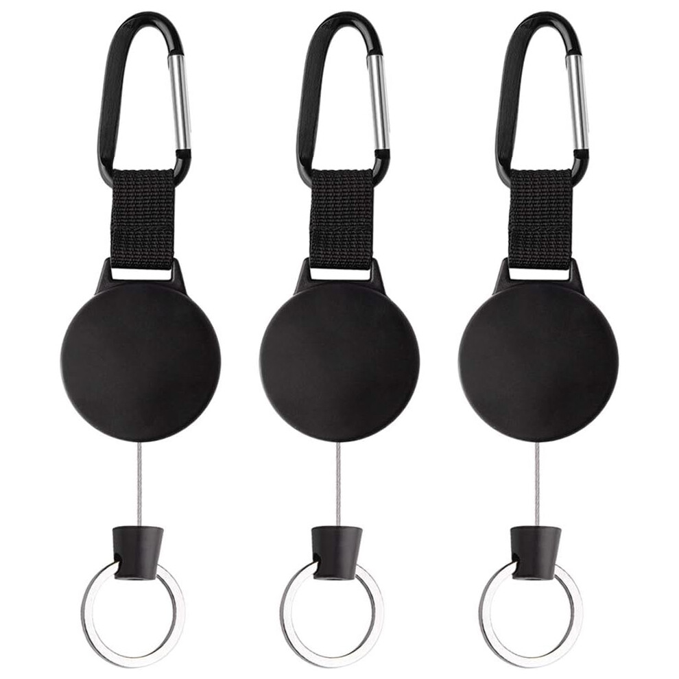 Black Retractable Key Chain Telescopic Badge Reel Holder, Portable Key Ring With Multi Function For Id Card And Small Tools (Black)