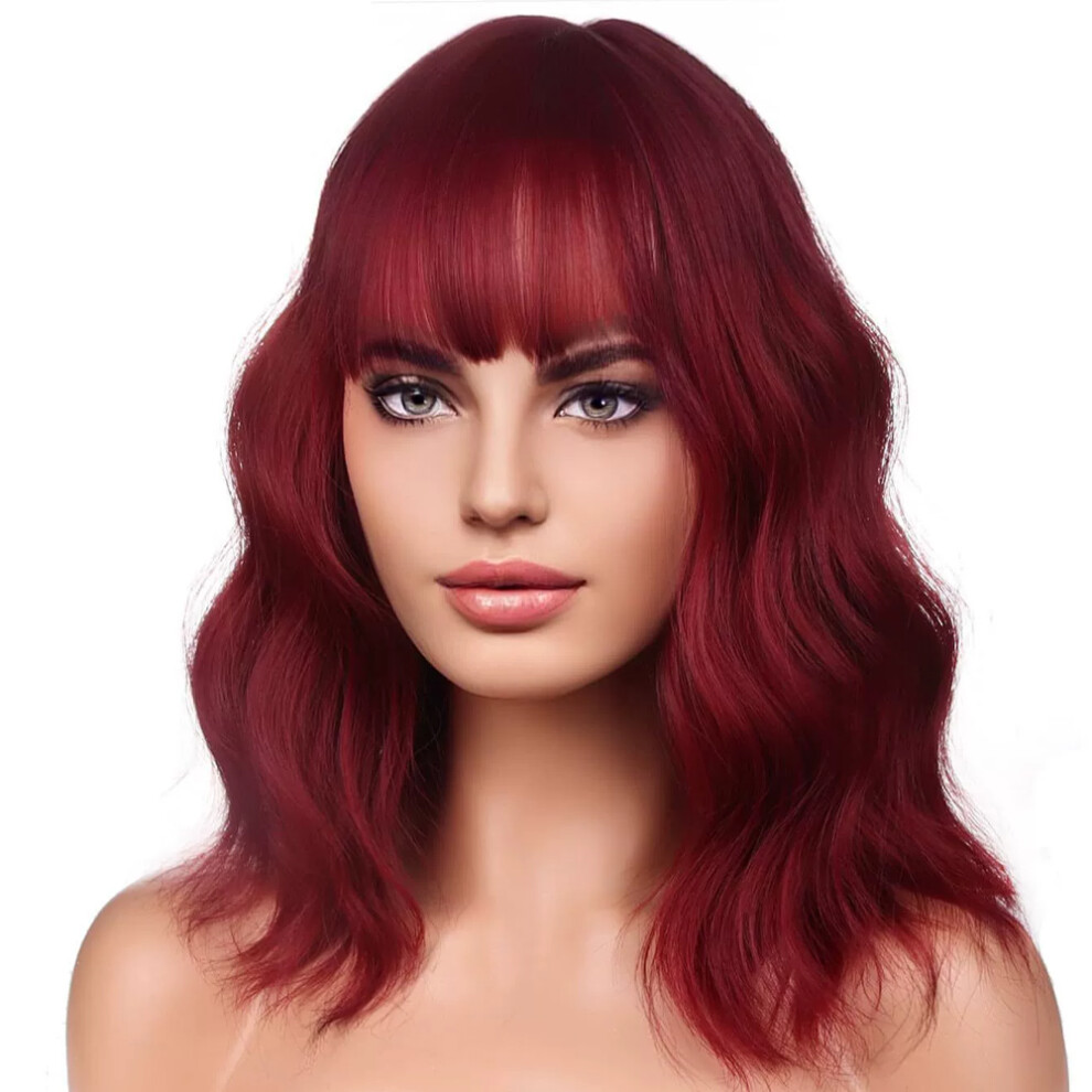 Confidence-Boosting Short Wavy Ombre Red Wig for Women, Synthetic Fiber Shoulder Length Fresh Design with Bangs, Upgrade Simulated Scalp and