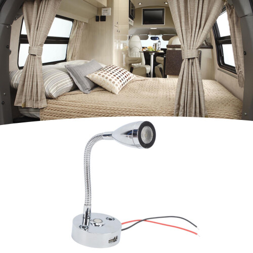 RV Chrome LED Reading Light with Touch Control, 3 Color Temperatures, USB 5V 2A