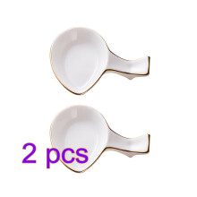 6Pcs White Ceramic Chopstick Rack Gold Detail Spoon Holder for Dining