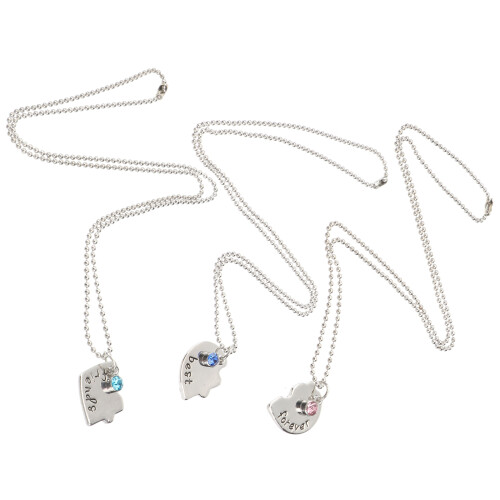 2St Zilveren Vriendschapsketting Set Met Drie Puzzelhangertjes