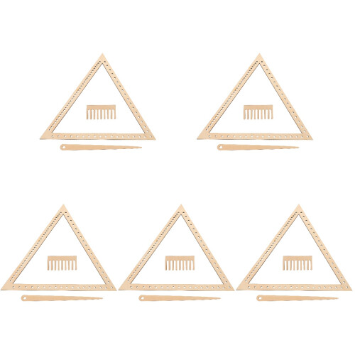 5Sets Handcraft Wood Weaving Loom Triangle Beige Portable Craft Tool 2