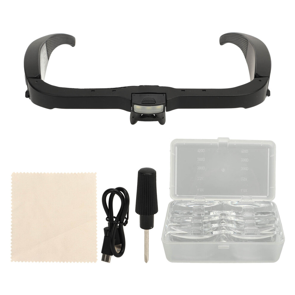Light Rechargeable Magnifying Glasses With Hands-Free Headset For Close Work, Interchangeable Lenses Led Illumination Weight Construction Comfort
