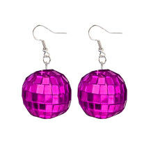 Discobal oorbellen Dames Mini Western Mirror Ball-Donkerroze