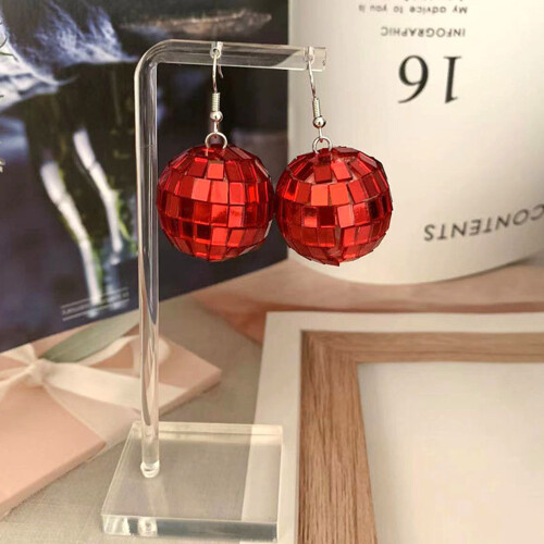 Discobal oorbellen Dames Mini Western Mirror Ball-Donkerroze 2