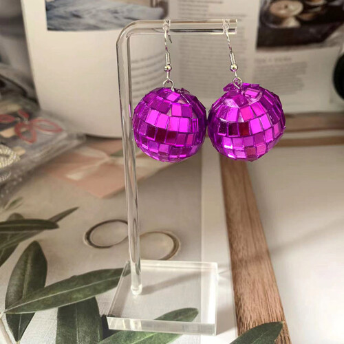 Discobal oorbellen Dames Mini Western Mirror Ball-Donkerroze 2
