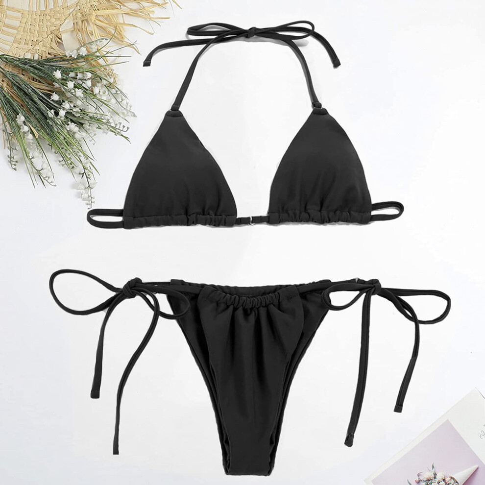 Halter String Bikini Set for Women, Cheeky Two Piece Swimsuits with Adjustable Halter and Tie Side Thong Design, String Halter Bikini with Removable-image-OPC-PPBSGT6-NEW