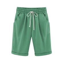 Shorts med snørebånd til kvinder sommer, åndbare lette bermudashorts med elastiske lommer i taljen, udendørs afslappet elastisk knælange shorts
