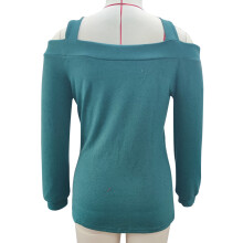 Top donna verde a maniche lunghe con spalle scoperte — Taglia L, stile casual