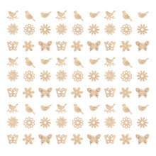 600Stk Vintage Holzblumen- Und Vogeldekorationen Khaki Für Heimkunst