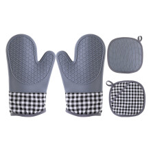 2Sets Hitzeschutzset Ofenhandschuhe Und Topflappen Grau Vielseitig