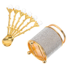 5Sets Kristall Kaffeelöffel Set Mit Aufbewahrung Halter Gold