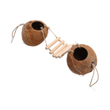 2Stk Hängendes Vogel-Kokosnuss Nest Aus Kokos Mit Holzleiter