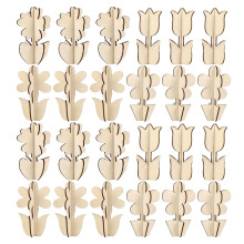 60Stk Holz Dekorationen DIY Holzblumen Zum Bemalen