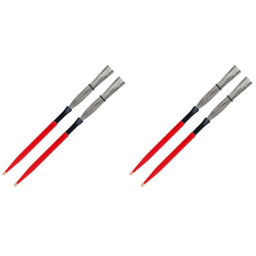 2Pares Cepillos Para Percusión Con Mango De Madera Y Acero Rojo 1