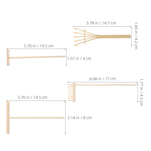 4Ud Mini Rastrillos De Madera Para Jardin Zen Oficina Hogar 1