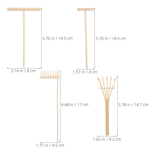 4Ud Mini Rastrillos De Madera Para Jardin Zen Oficina Hogar 2