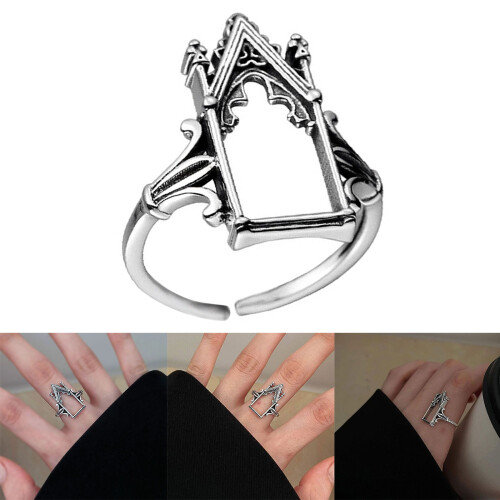 Silver Open Finger Rings Gothic Castle Adjustable Rings Vintage 2
