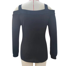 Elegante top nero a spalla scoperta XXL per uso quotidiano con collo unico