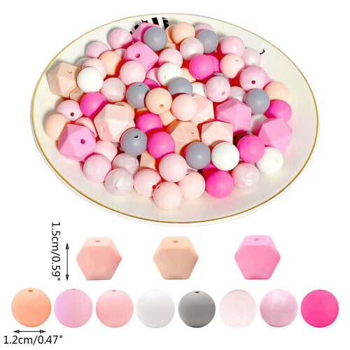 95 Pcs Candy Color Loose Beads Silicone Round Octagonal Space 2