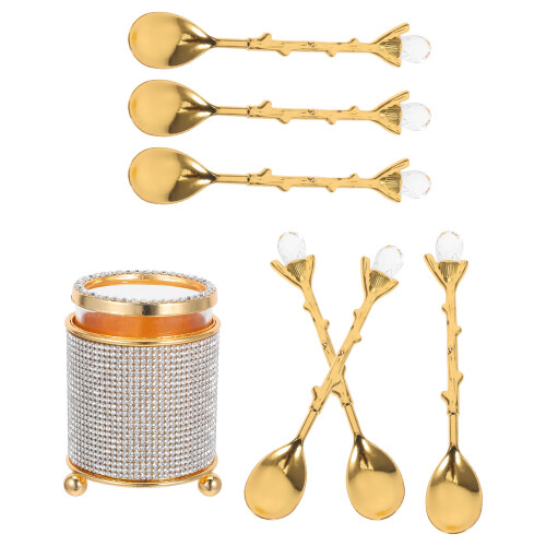 5 De 5 Cucharas Mini Con Soporte Oro Y Base De Cristal 1