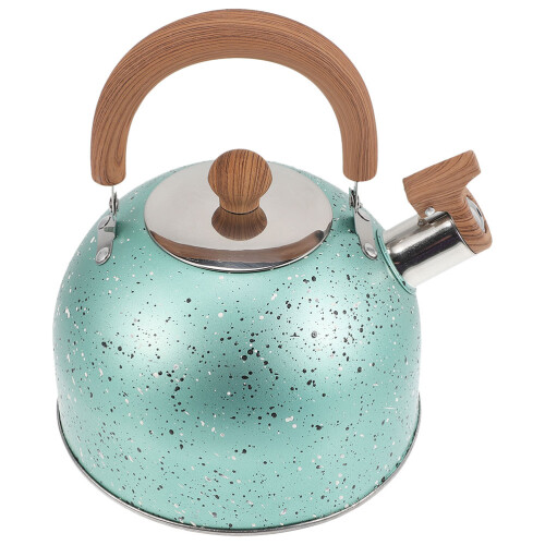 2Ud Tetera Silbante Verde Acero Inoxidable Mango Madera Resistente