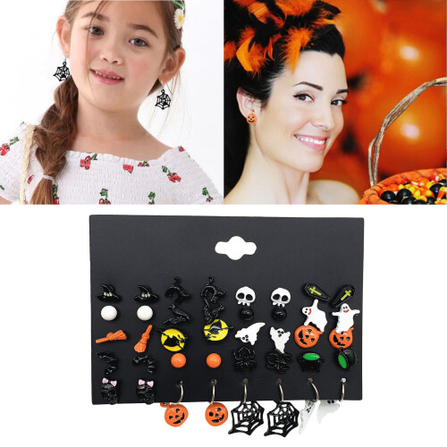 Bat Pumpkin Dangle Earrings Spider Web Skeleton Ghost Pendant 1