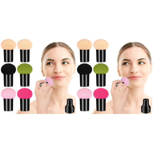 12Ud Puff Para Polvo Y Base Con Mango De Esponja Suave Multicolor 1